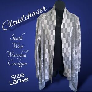 Cloudchaser Women’s Silver and White Waterfall Southwest Cardigan Size Large